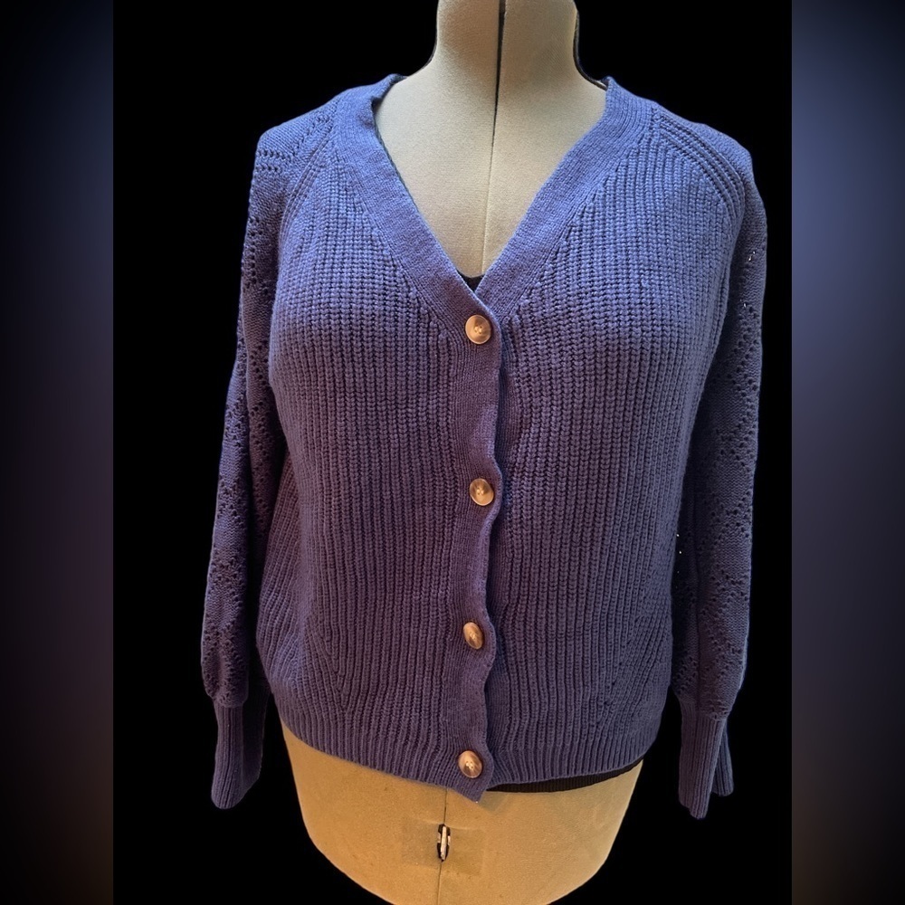 NWOT Size L Blue Cardigan Evaless - Picture 2 of 4